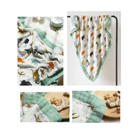Dinosaur Muslin Blanket Baby Quilt - Silky Soft and Breathable Crib Blanket - Picture 3 of 8